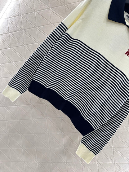 Mi 25 Lapel striped knitted long sleeves