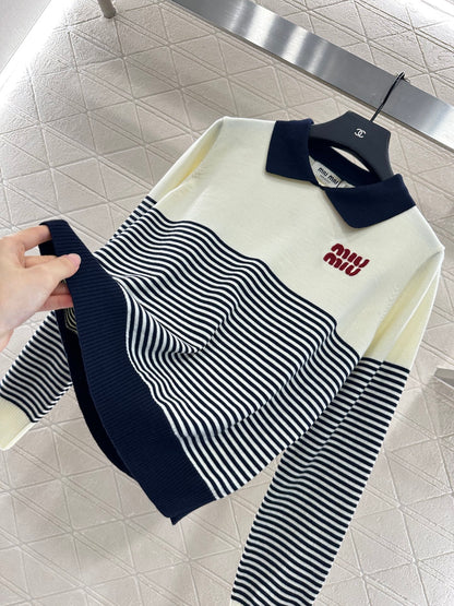 Mi 25 Lapel striped knitted long sleeves