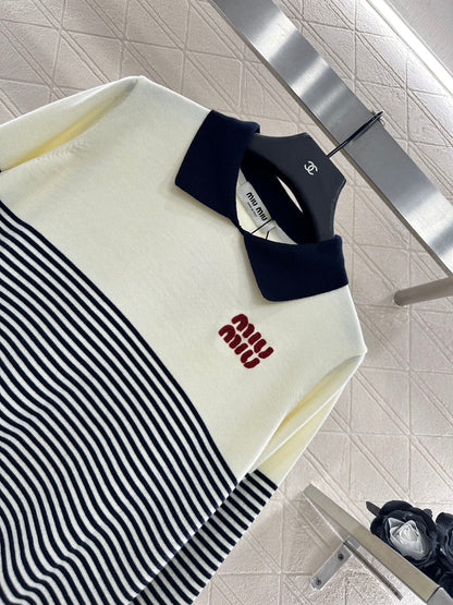 Mi 25 Lapel striped knitted long sleeves