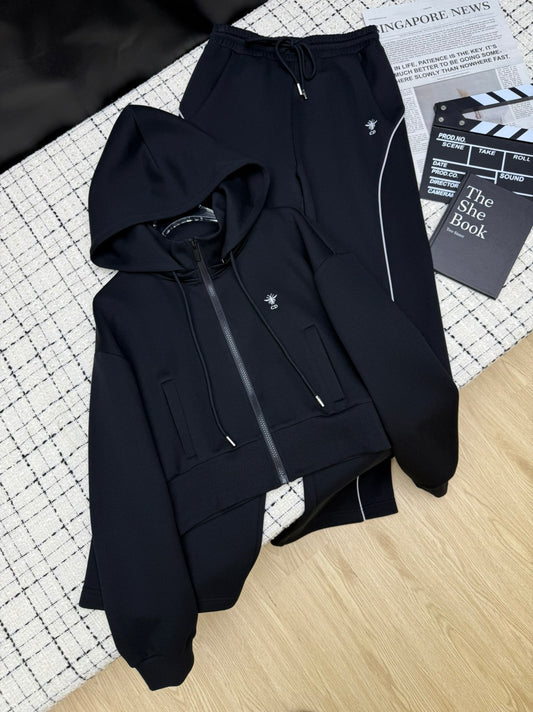 Di 25 Hooded jacket + elastic waist casual pants(white/black)