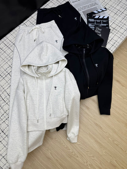Di 25 Hooded jacket + elastic waist casual pants(white/black)