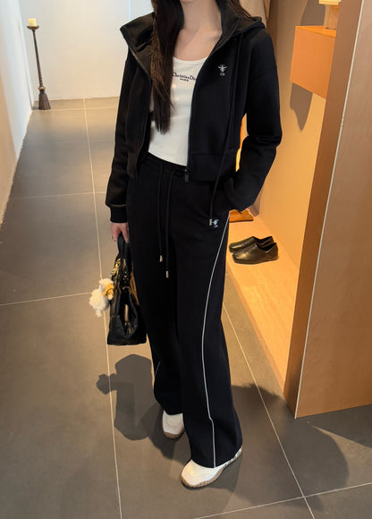 Di 25 Hooded jacket + elastic waist casual pants(white/black)