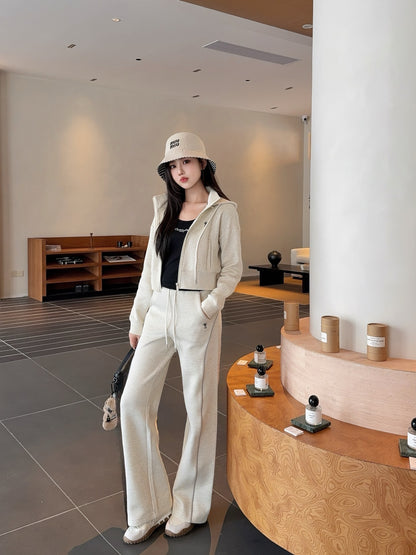 Di 25 Hooded jacket + elastic waist casual pants(white/black)