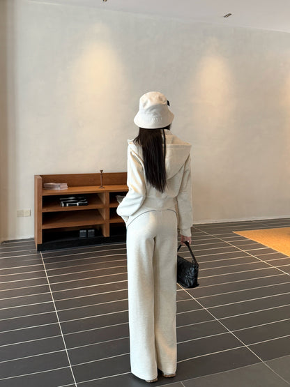 Di 25 Hooded jacket + elastic waist casual pants(white/black)