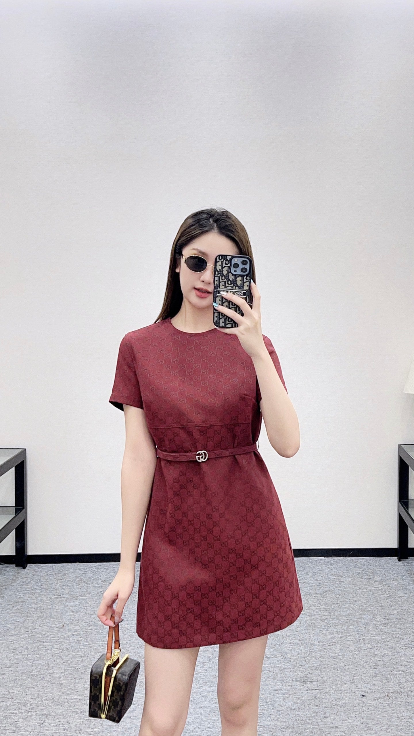 Gu 25 jacquard short-sleeved dress
