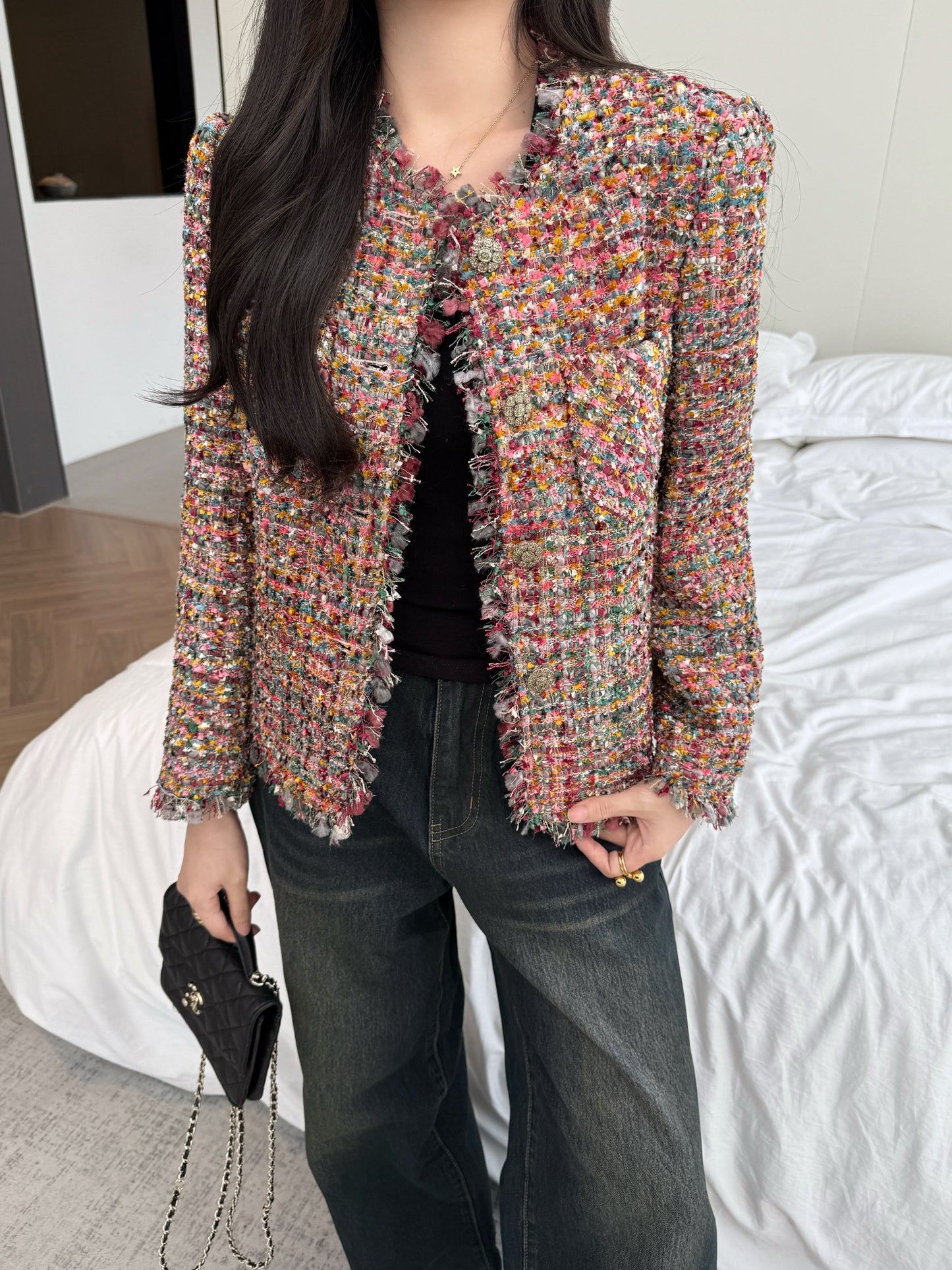 C 25fw new trim tweed coat