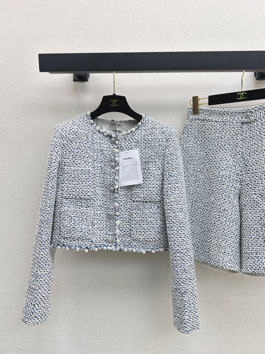 C 25fw Beaded silver tweed suit
