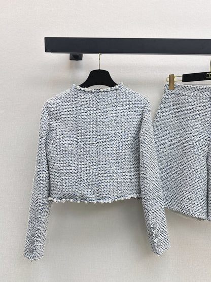 C 25fw Beaded silver tweed suit