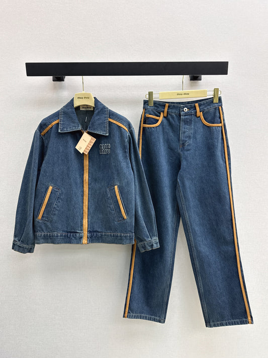 Mi 25 New leather-trimmed denim jacket + trousers set