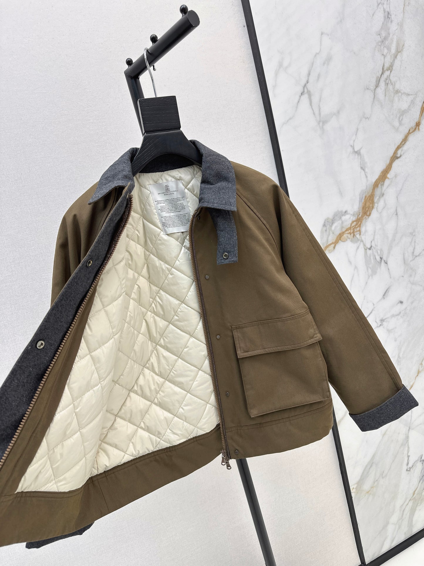 Bru 25 patchwork lapel padded jacket