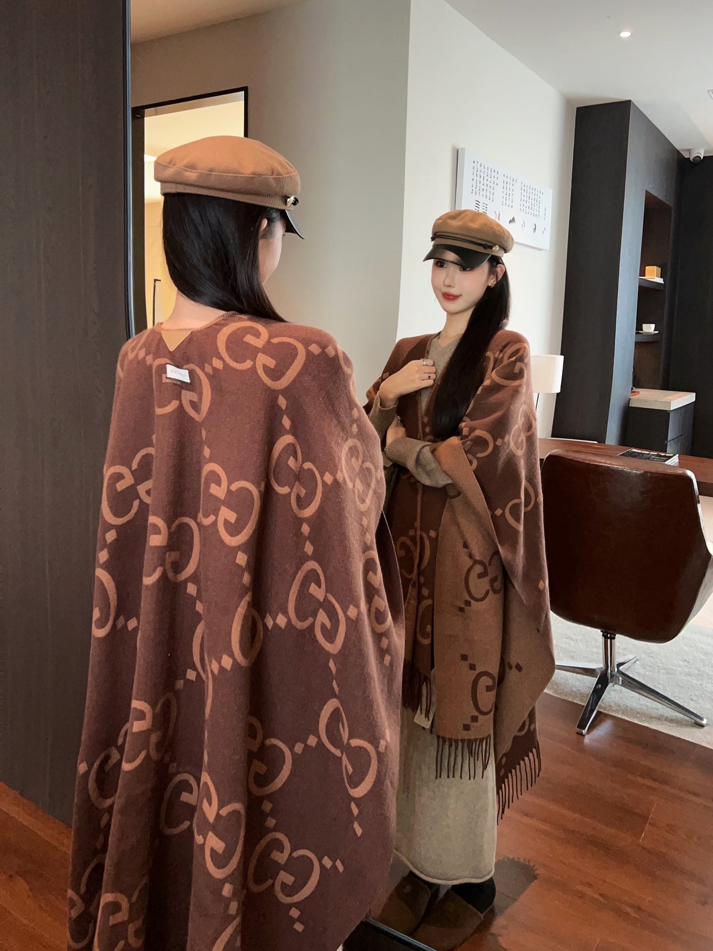 Gu 24 Classic Woven Cape Shawl Coat