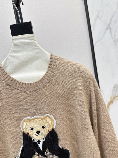 Ral 25 New Bear Embroidered Crew Neck Sweater(white/khaki)