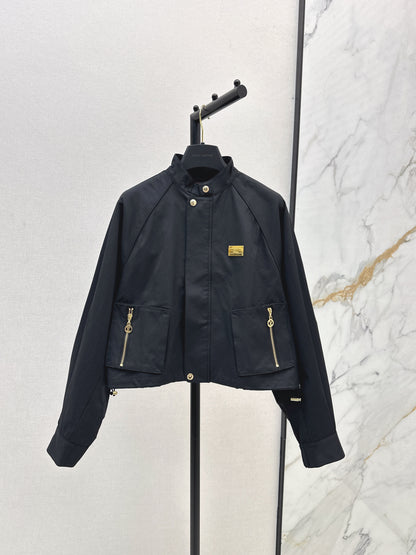 L 25 New style stand collar short windbreaker jacket(black/beige)