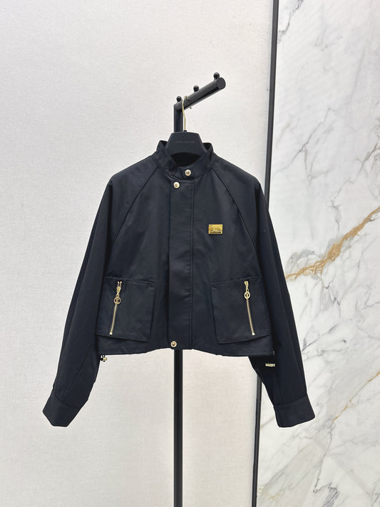 L 25 New style stand collar short windbreaker jacket(black/beige)
