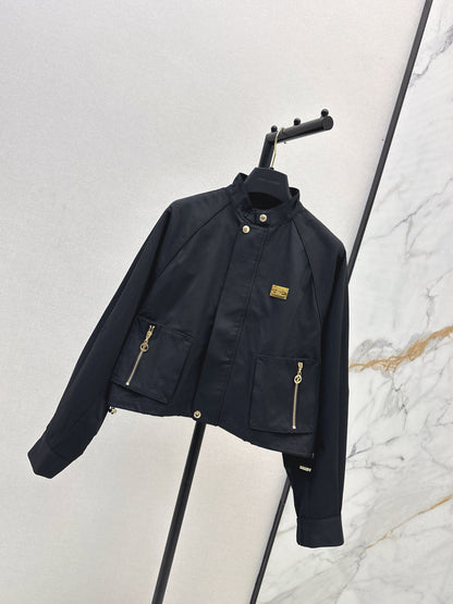 L 25 New style stand collar short windbreaker jacket(black/beige)