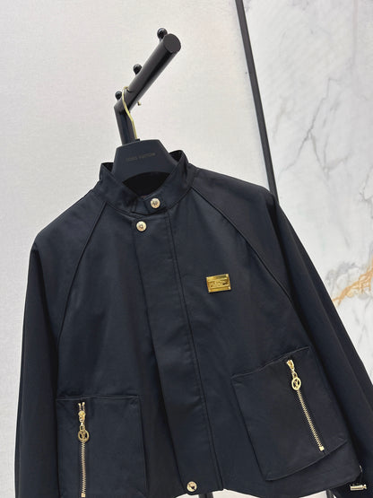L 25 New style stand collar short windbreaker jacket(black/beige)