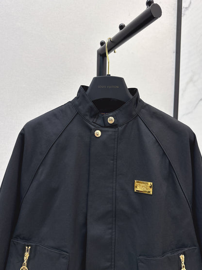L 25 New style stand collar short windbreaker jacket(black/beige)