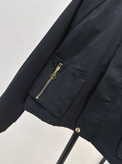 L 25 New style stand collar short windbreaker jacket(black/beige)