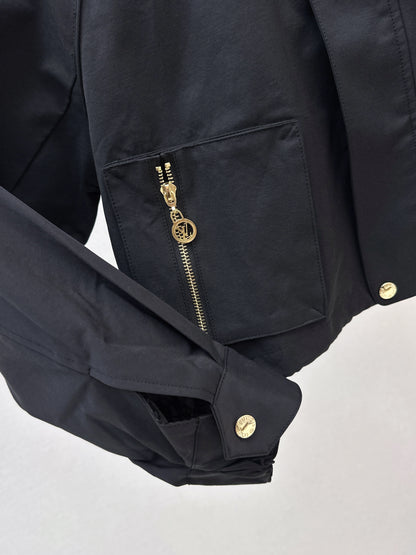 L 25 New style stand collar short windbreaker jacket(black/beige)