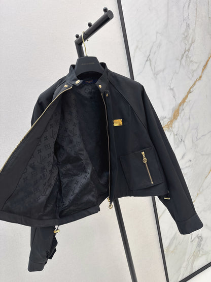 L 25 New style stand collar short windbreaker jacket(black/beige)