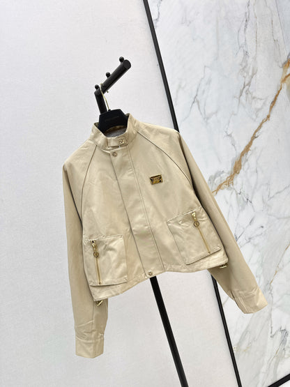L 25 New style stand collar short windbreaker jacket(black/beige)