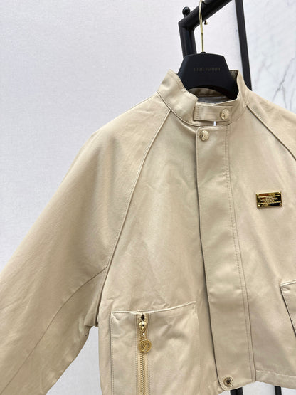 L 25 New style stand collar short windbreaker jacket(black/beige)