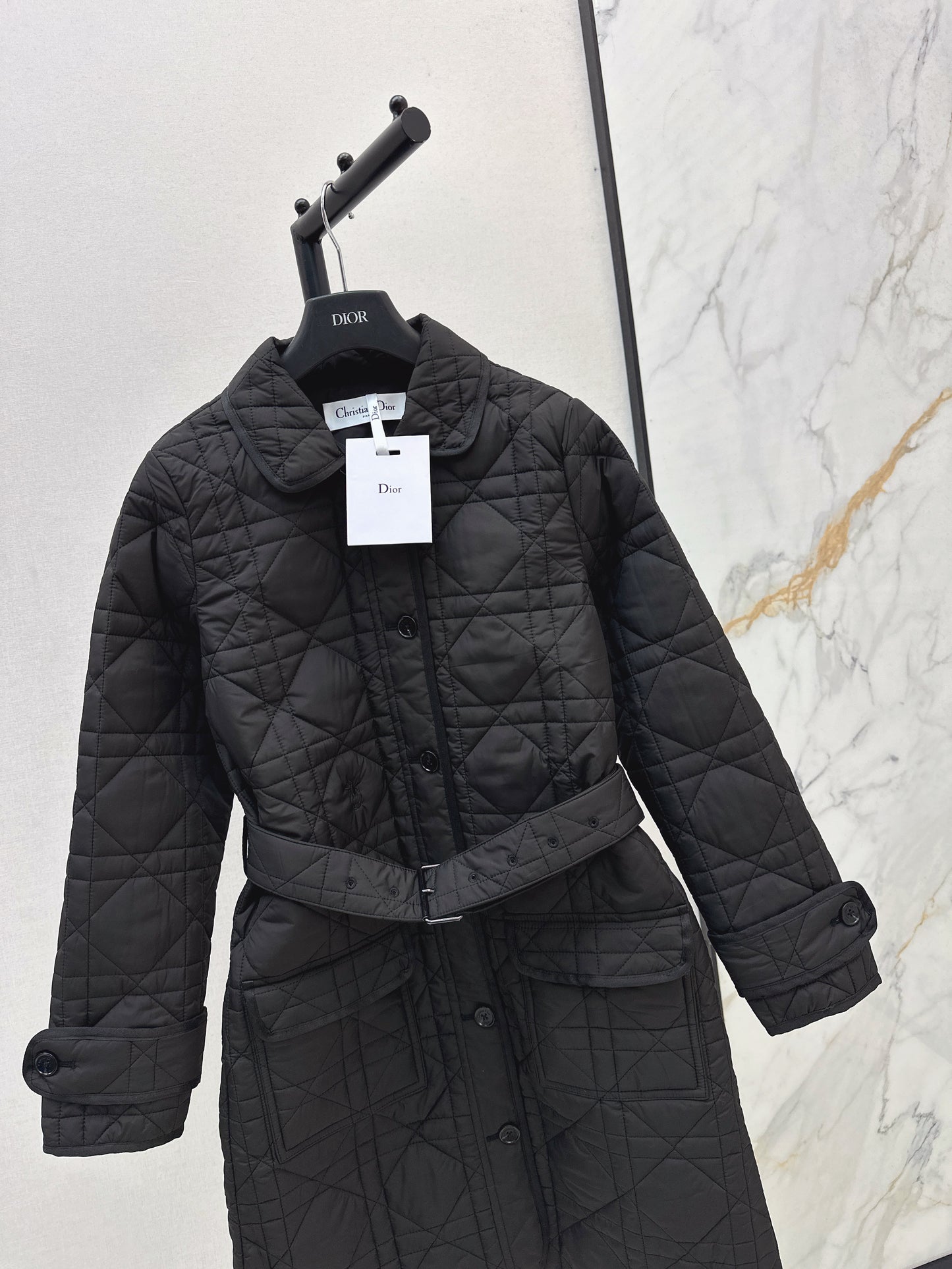 Di 25 Princess Diana rattan check quilted lapel long coat(Khaki/balck)