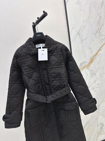 Di 25 Princess Diana rattan check quilted lapel long coat(Khaki/balck)