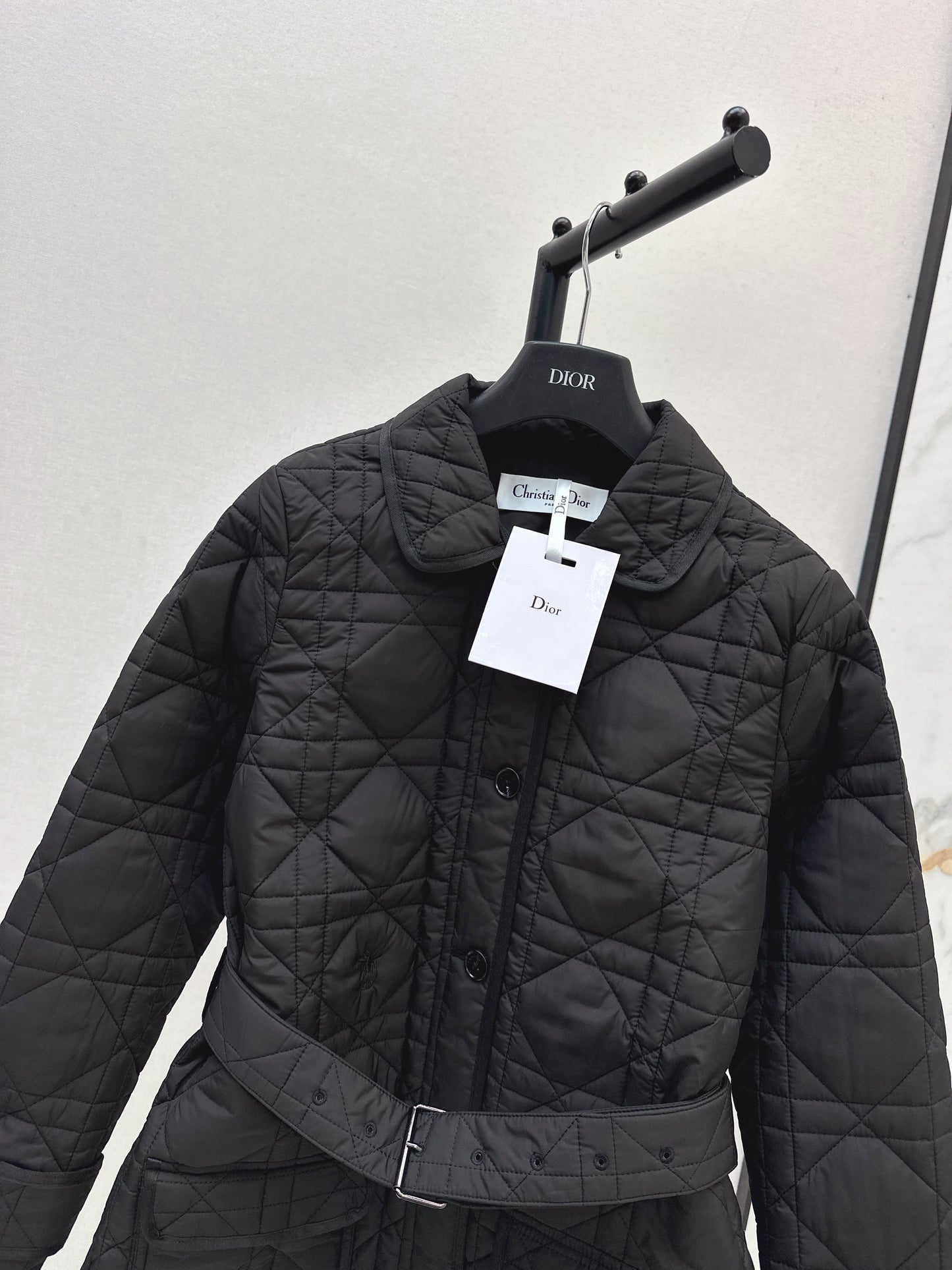Di 25 Princess Diana rattan check quilted lapel long coat(Khaki/balck)
