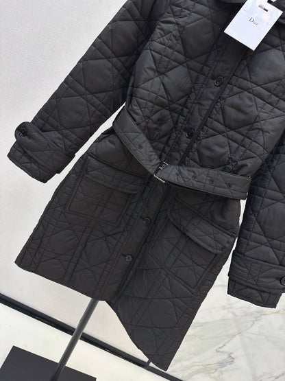 Di 25 Princess Diana rattan check quilted lapel long coat(Khaki/balck)