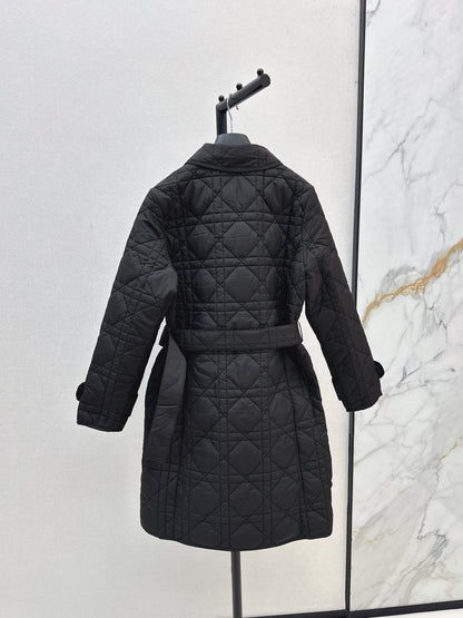 Di 25 Princess Diana rattan check quilted lapel long coat(Khaki/balck)