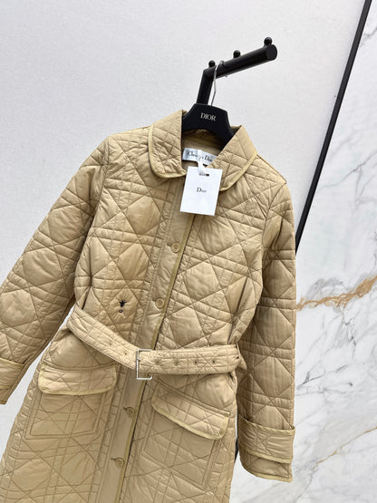 Di 25 Princess Diana rattan check quilted lapel long coat(Khaki/balck)