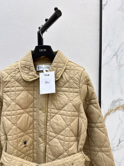 Di 25 Princess Diana rattan check quilted lapel long coat(Khaki/balck)