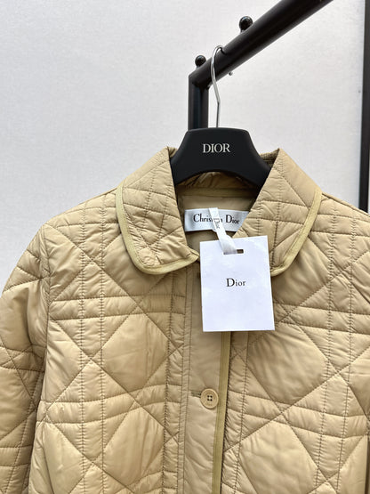 Di 25 Princess Diana rattan check quilted lapel long coat(Khaki/balck)