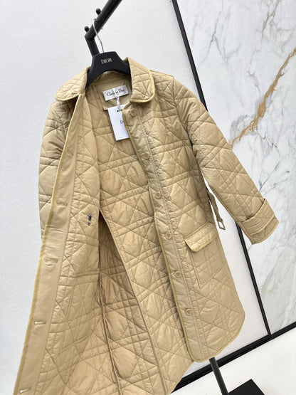 Di 25 Princess Diana rattan check quilted lapel long coat(Khaki/balck)