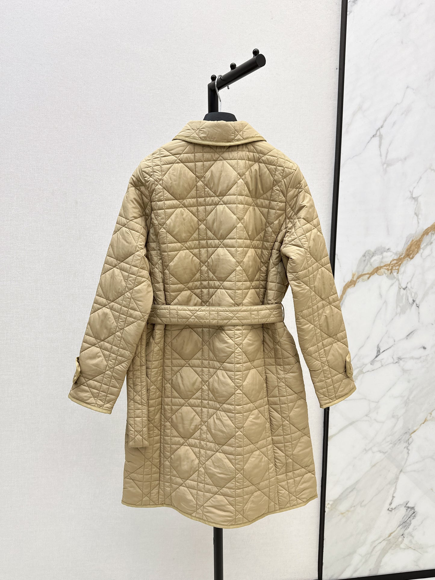 Di 25 Princess Diana rattan check quilted lapel long coat(Khaki/balck)