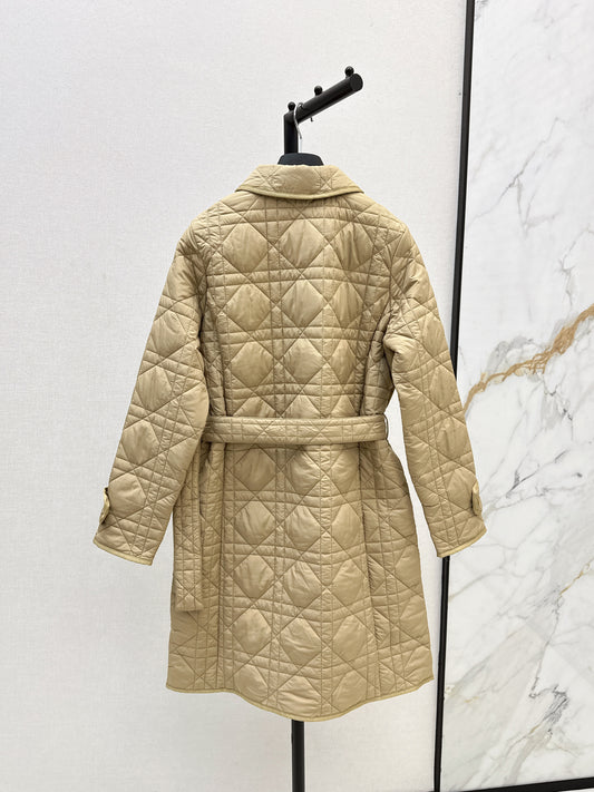 Di 25 Princess Diana rattan check quilted lapel long coat(Khaki/balck)