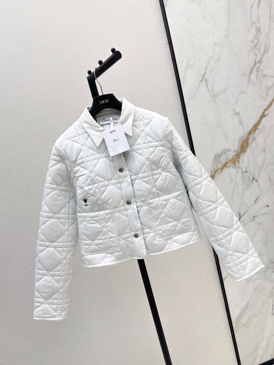 Di 25 New Princess Diana rattan check quilted hooded jacket(WHITE/KHAKI/BLACK)