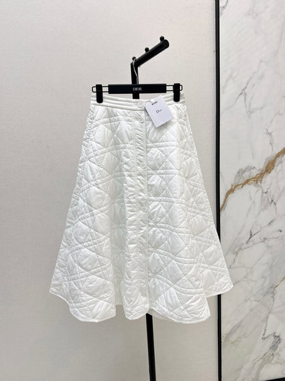 Di 25 Princess Diana rattan check quilted long skirt(WHITE/KHAKI/BLACK)