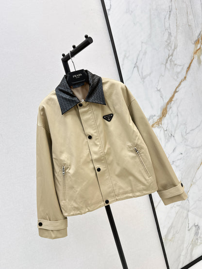 Pra 25 Pu leather lapel short coat