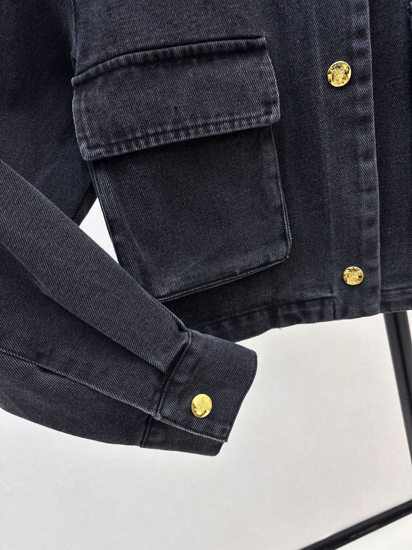 Pra 25 Pu leather lapel denim jacket
