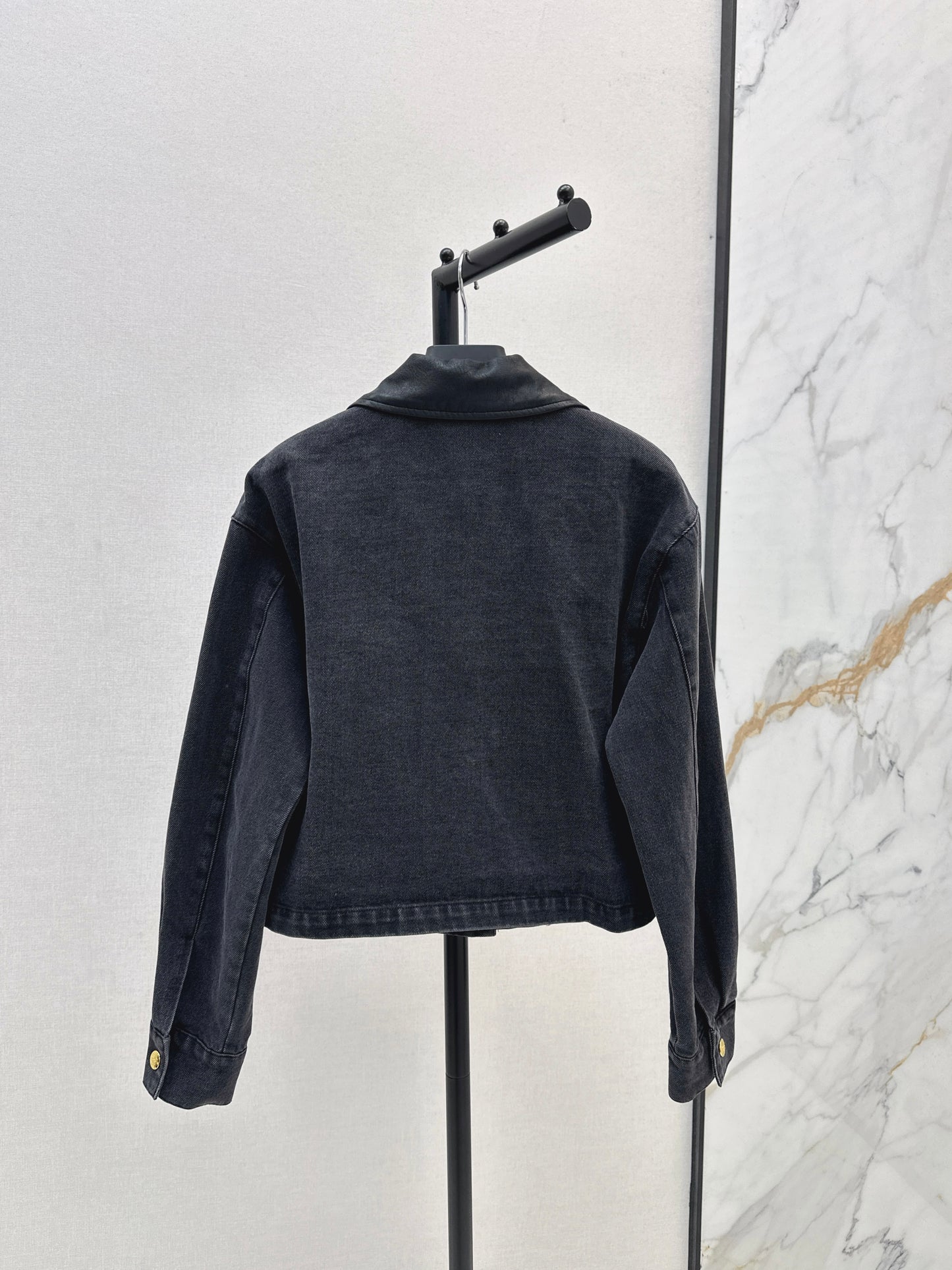 Pra 25 Pu leather lapel denim jacket