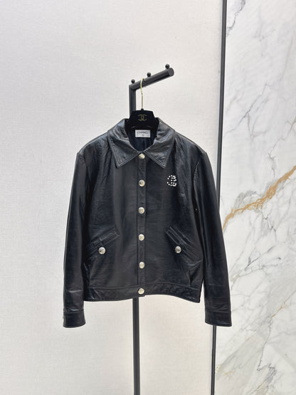 C 25 High-end handmade logo beaded sheepskin jacket（BLACK/BLUE/PINK）