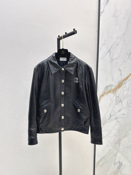 C 25 High-end handmade logo beaded sheepskin jacket（BLACK/BLUE/PINK）