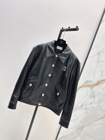 C 25 High-end handmade logo beaded sheepskin jacket（BLACK/BLUE/PINK）
