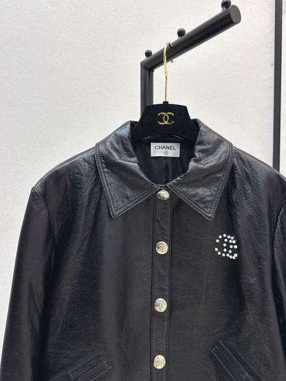 C 25 High-end handmade logo beaded sheepskin jacket（BLACK/BLUE/PINK）
