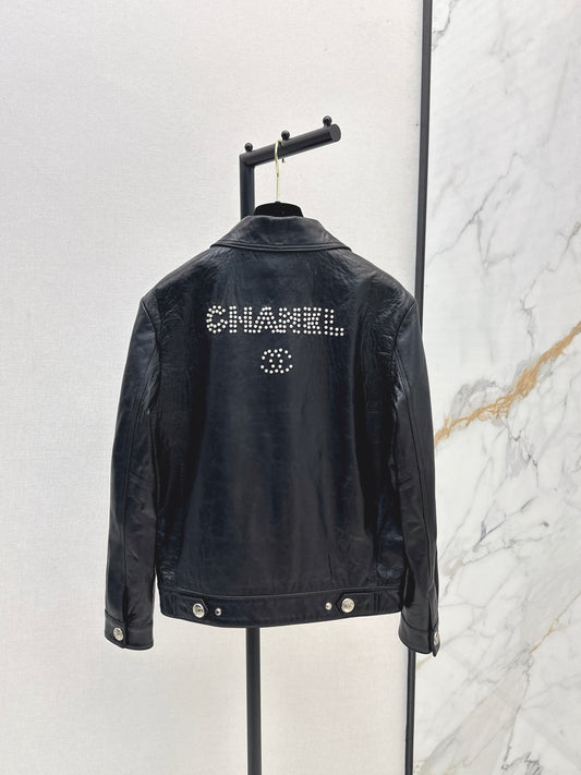 C 25 High-end handmade logo beaded sheepskin jacket（BLACK/BLUE/PINK）