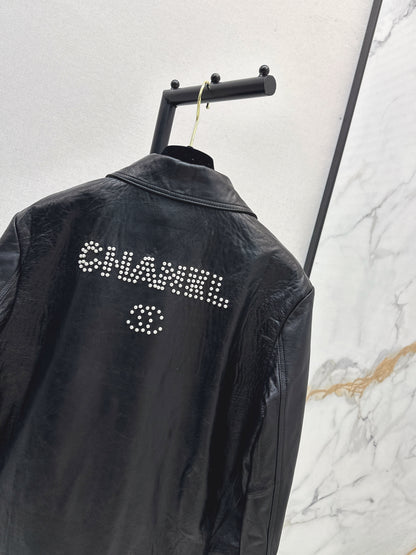 C 25 High-end handmade logo beaded sheepskin jacket（BLACK/BLUE/PINK）
