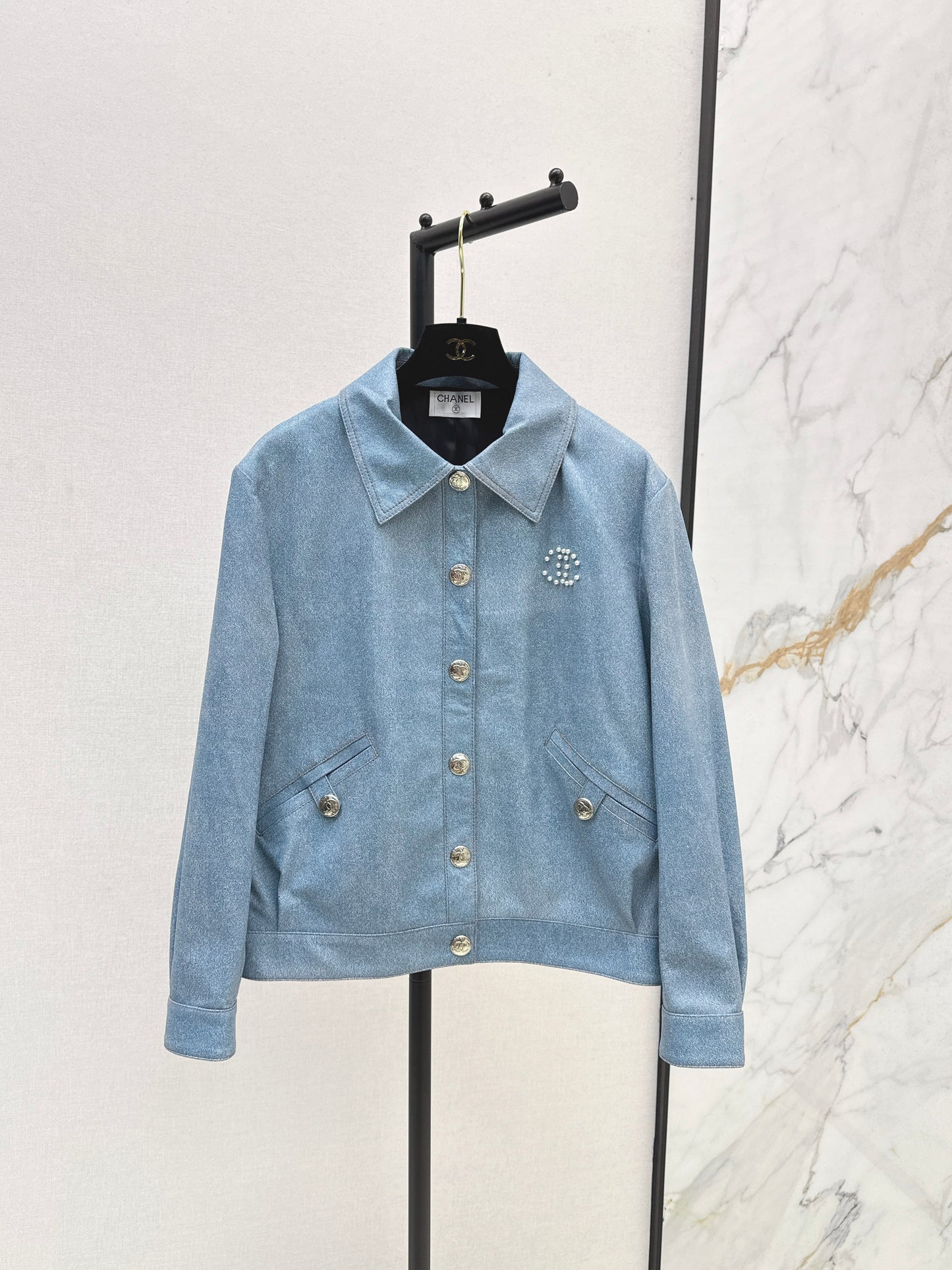 C 25 High-end handmade logo beaded sheepskin jacket（BLACK/BLUE/PINK）