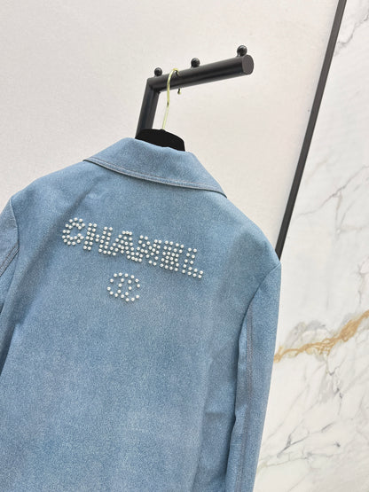 C 25 High-end handmade logo beaded sheepskin jacket（BLACK/BLUE/PINK）